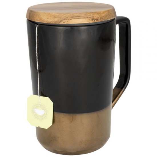 Tahoe 470 ml ceramic mug with wooden lid 
