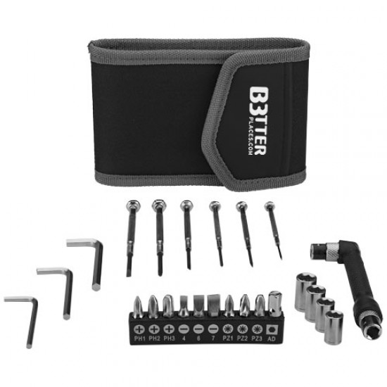 Pockets 24-piece tool set in small pouch 