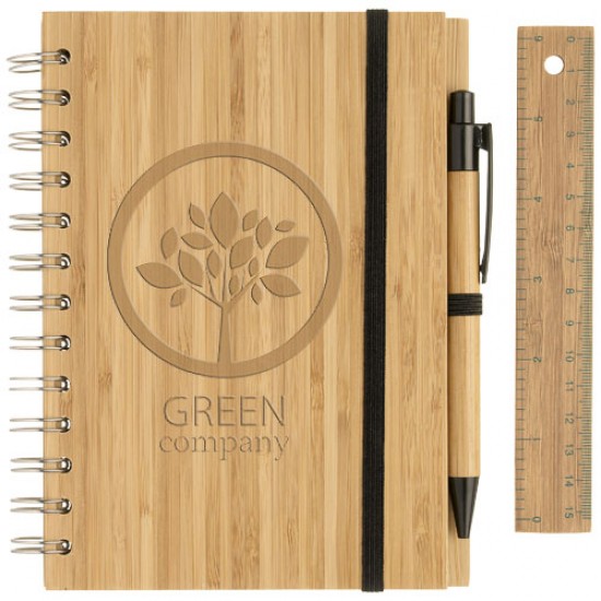 Franklin B6 bamboo notebook with pen and ruler 