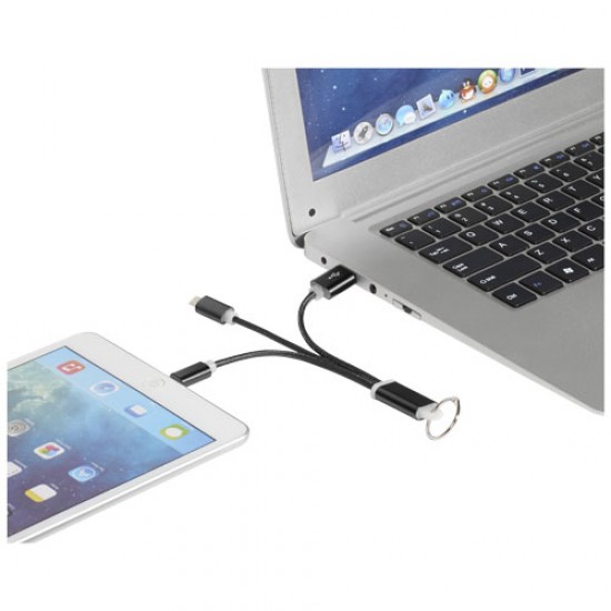 Metal 3-in-1 charging cable with keychain 