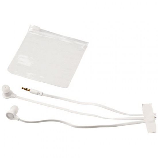 Dish earbuds with clear plastic pouch 
