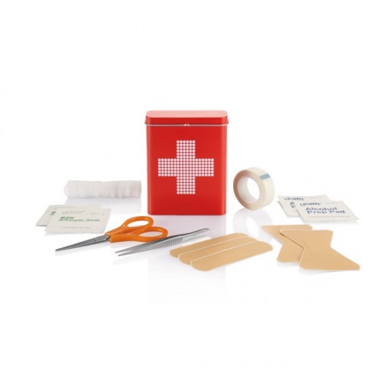 First aid tin box, red