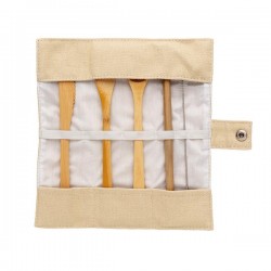Reusable bamboo travel cutlery set, white