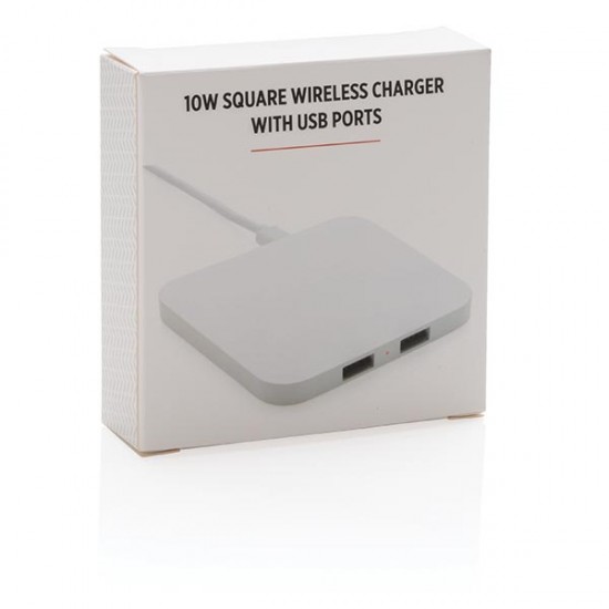 10W Wireless Charger with USB Ports, white