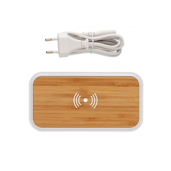 Bamboo 5W wireless charger with 3 USB ports, brown