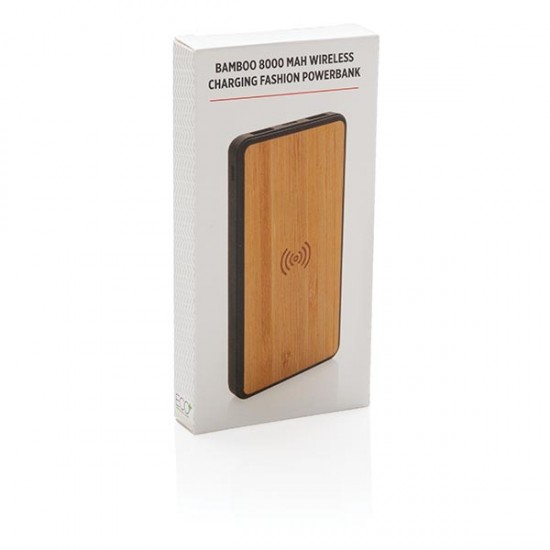 Bamboo desk organiser 5W wireless charger, brown
