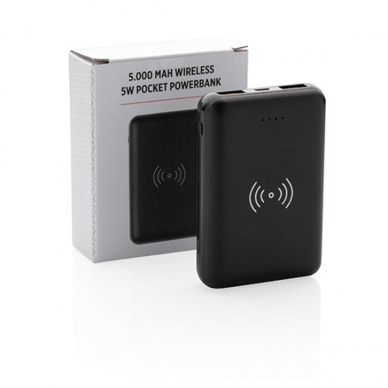 5.000 mAh Wireless 5W Pocket Powerbank, black