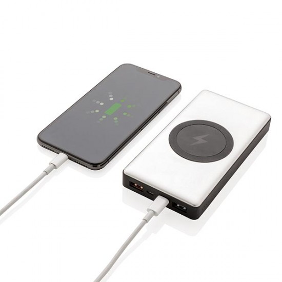 10.000 mAh Powerbank with PD and Wireless charger, silver