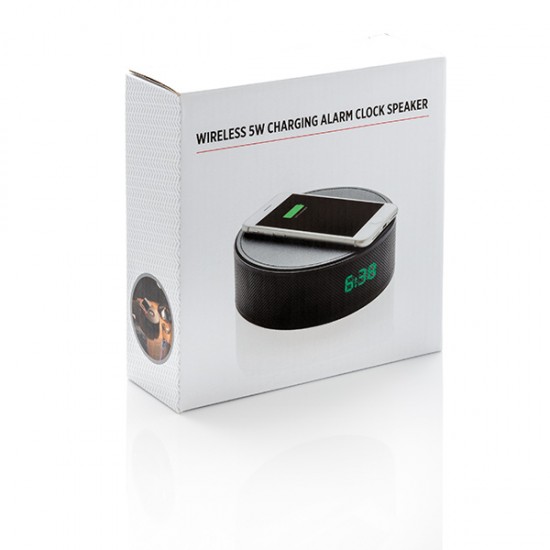Wireless 5W charging alarm clock speaker, black