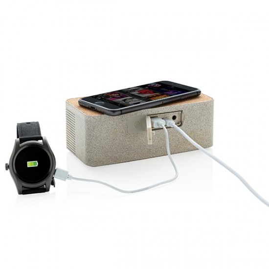 Wheatstraw wireless charging speaker, brown