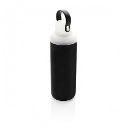 Glass water bottle with silicon sleeve, black
