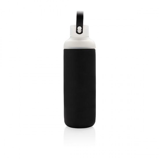 Glass water bottle with silicon sleeve, black