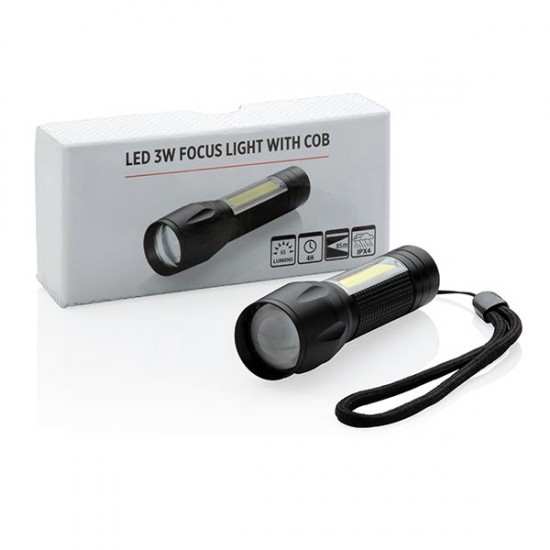 LED 3W focus torch with COB, black