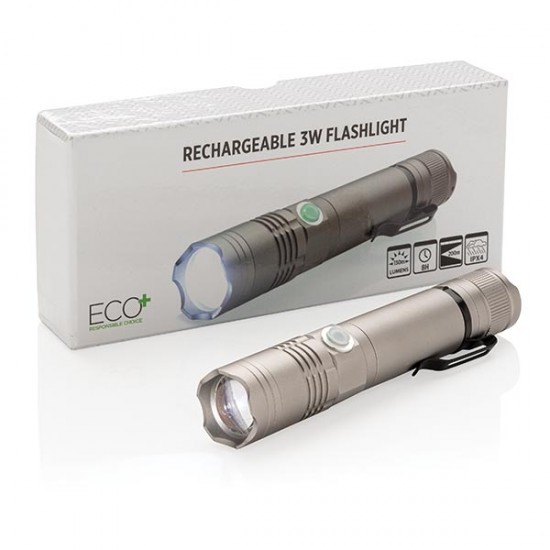 Rechargable 3W flashlight, grey