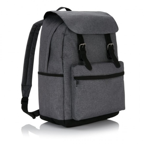 Laptop backpack with magnetic buckle straps, grey