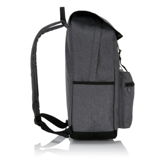 Laptop backpack with magnetic buckle straps, grey