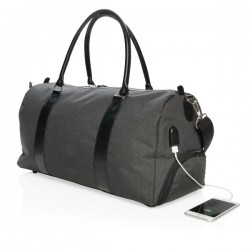 Weekend bag with USB output, black