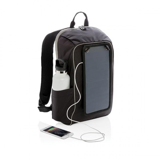 Solar panel power hiking backpack PVC free, black