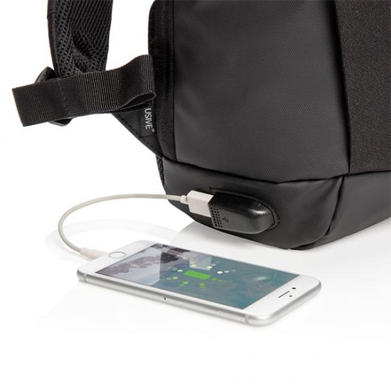 Madrid anti-theft RFID USB laptop backpack PVC free, black