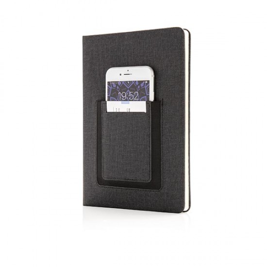 Deluxe A5 Notebook with phone pocket, black