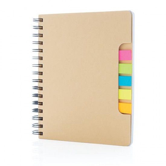 A5 Kraft spiral notebook with sticky notes, brown A5 Kraft spiral notebook with sticky notes, brown