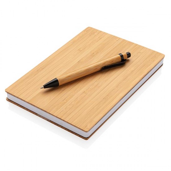 A5 Bamboo notebook & pen set, brown