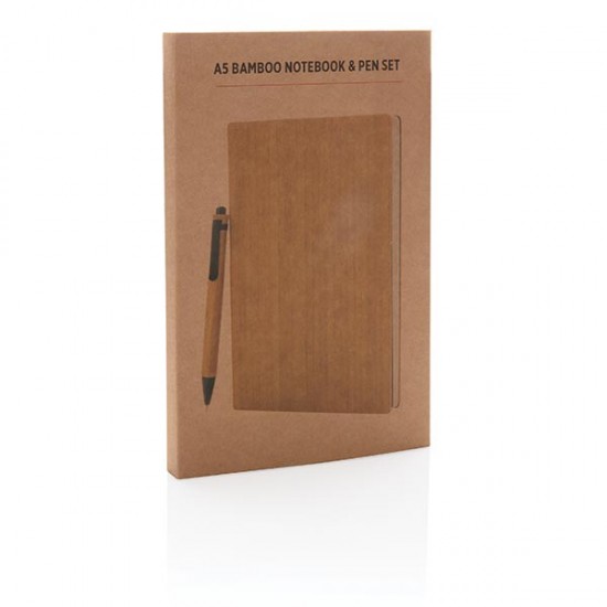 A5 Bamboo notebook & pen set, brown