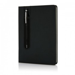 Standard hardcover PU A5 notebook with stylus pen, black