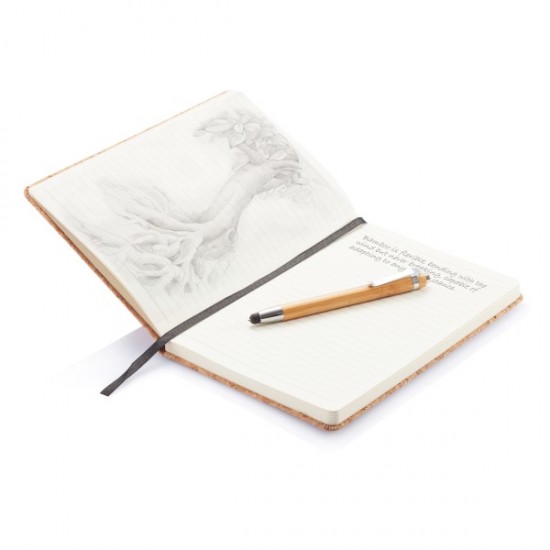 A5 notebook with bamboo pen including stylus, brown A5 notebook with bamboo pen including stylus, brown