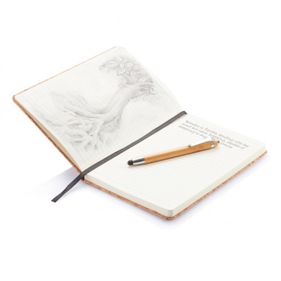 A5 notebook with bamboo pen including stylus, brown