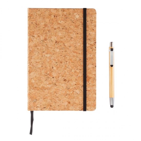 A5 notebook with bamboo pen including stylus, brown