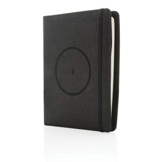 Air 5W RPET wireless charging notebook cover A5, black Air 5W RPET wireless charging notebook cover A5, black