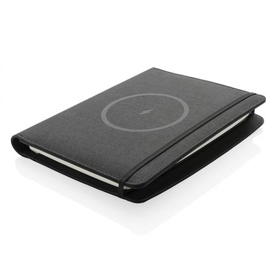 Air 5W RPET wireless charging notebook cover A5, black Air 5W RPET wireless charging notebook cover A5, black