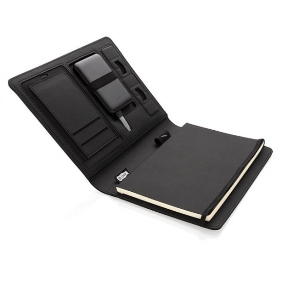 Air 5W RPET wireless charging notebook cover A5, black Air 5W RPET wireless charging notebook cover A5, black