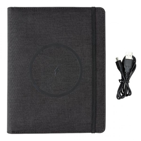 Air 5W RPET wireless charging notebook cover A5, black