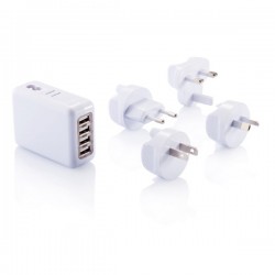 Travel plug with 4 USB ports, white